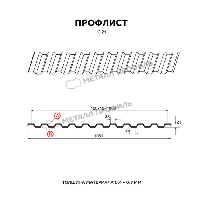 Профлист Металл Профиль С-21 0,45 Полиэстер RAL 6033 Бирюзовая мята